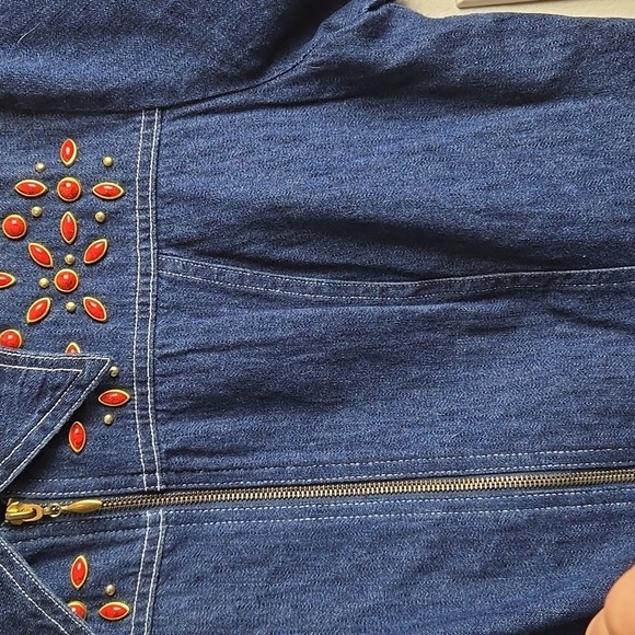 Denim Short Sleeve Top with Embroidered Accents - Picture 11 of 13